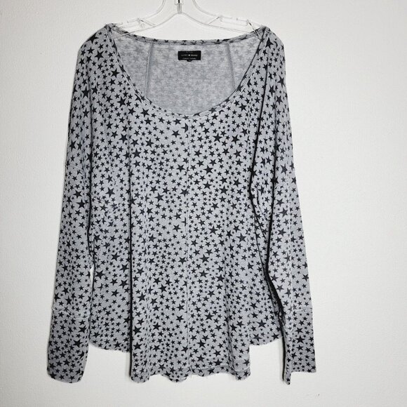 Lucky‎ Brand Star Print Top Plus Size 1X / 2X Waffle Knit Pullover Long Sleeve - Picture 1 of 3
